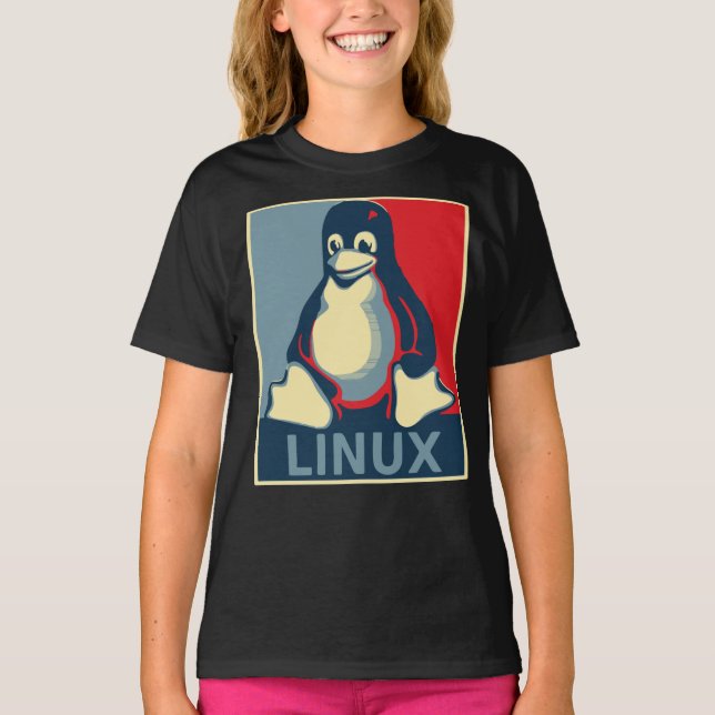 Camiseta T-Shirt Clássico de poster da tux pinguin Linux (Frente)