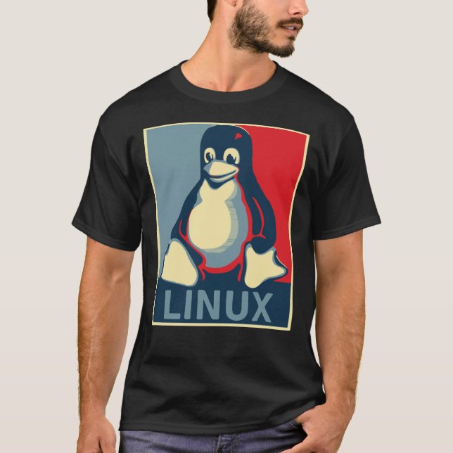 Camiseta T-Shirt Clássico de poster da tux pinguin Linux (Frente)