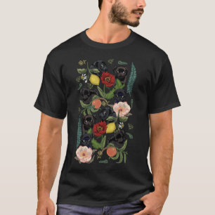Camiseta T-Shirt Clássico de Pugs Botânicos e Pretos 231