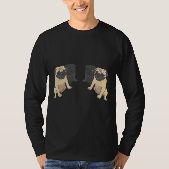 Camiseta T-Shirt Clássico de Pugs Pretos e Fawn 160 (Frente)