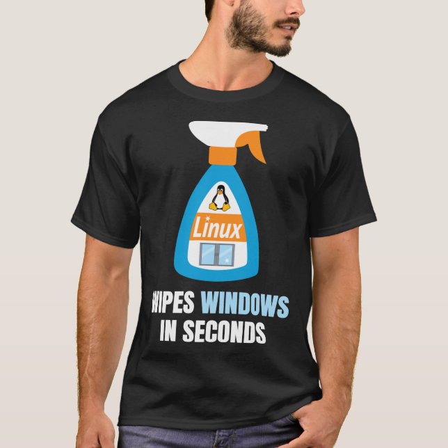 Camiseta T-Shirt Clássico Engraçado Linux Windows Cleaner (Frente)