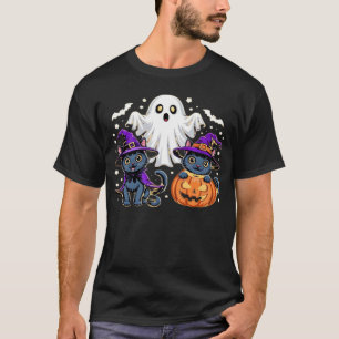 Camiseta T-Shirt Clássico Gato Abobora Fantasma Bonito de H