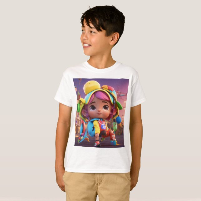 Camiseta T-Shirt Colorida Garoto de Cartoon (Frente Completa)