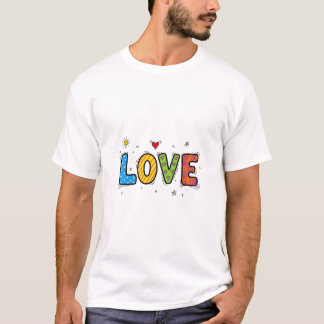 Camiseta T-Shirt Colorido Com "AMOR" Colorido À Mão
