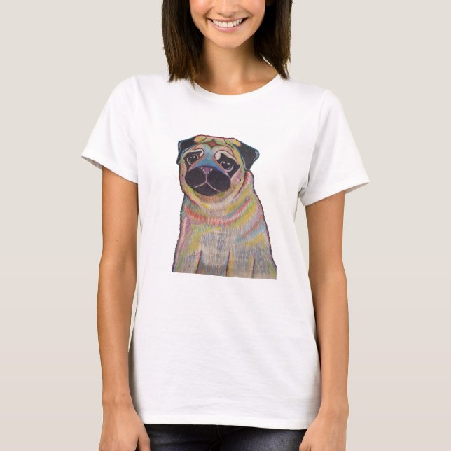 Camiseta T-shirt colorido do Pug (Frente)