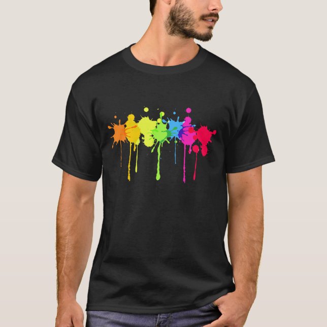 Camiseta T-shirt colorido do respingo da pintura (Frente)