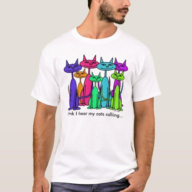Camiseta T-shirt colorido dos gatos (Frente)