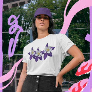 Camiseta T-shirt Columbine Purple e White Flower