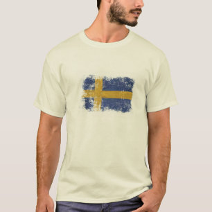 Camiseta T-shirt com a bandeira sueco para fora vestida