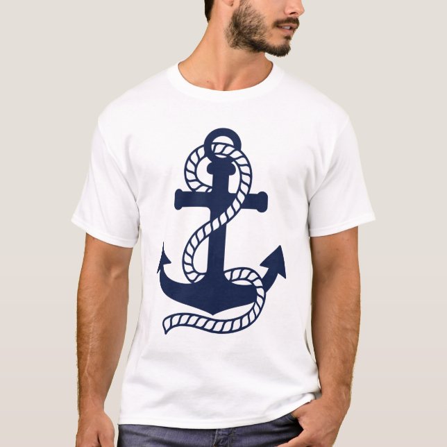 Camiseta T-Shirt com Âncora marinho azul e branca (Frente)