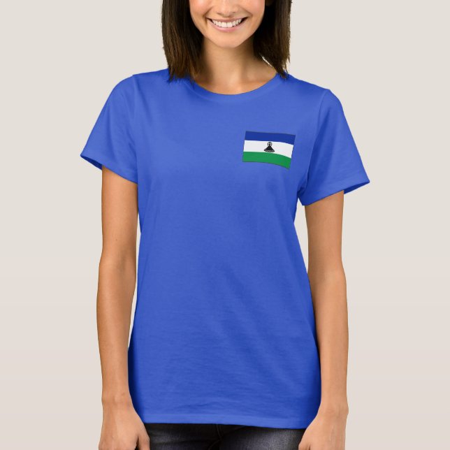 Camiseta T-Shirt com Bandeira e Mapa de Lesoto dk (Frente)