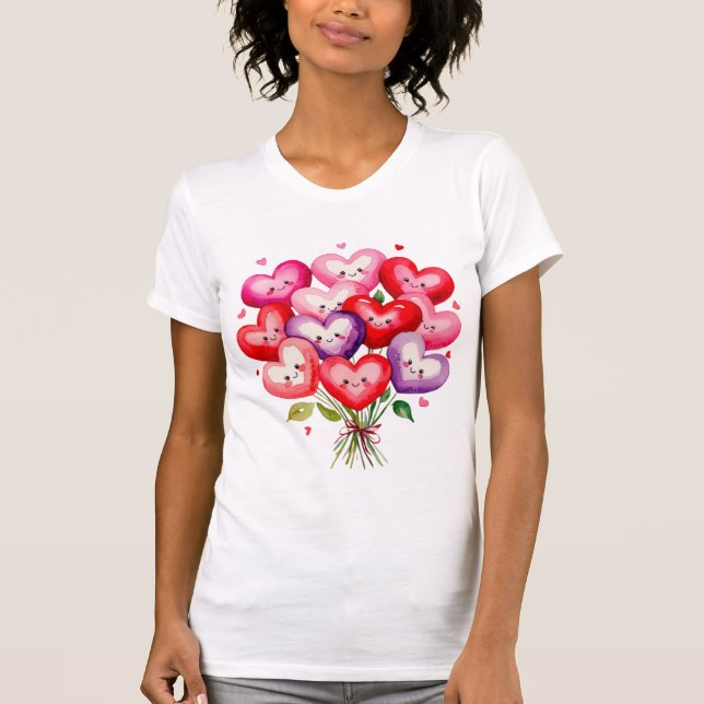 Camiseta T-Shirt com Buquê de coração - Design cômoda e col (Frente)
