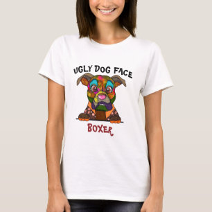 Camiseta T-Shirt com cara feia de cão boxer única