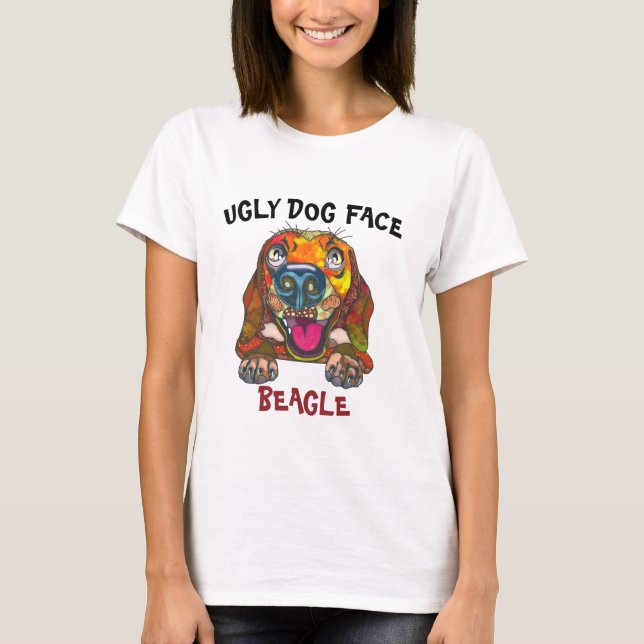 Camiseta T-Shirt com cara feia única de beagle (Frente)