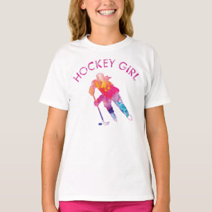 Camiseta T-Shirt Com Cor De Água, Rapariga De Hóquei Rosa