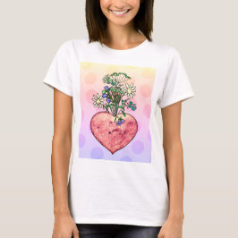 Camiseta T-Shirt com coração e flores silvestres
