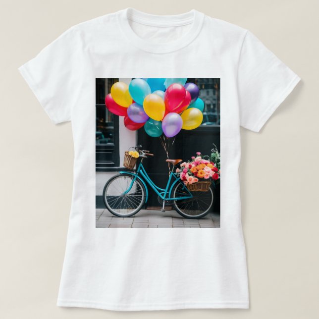 Camiseta T-shirt com design bycicle e balões (Frente do Design)