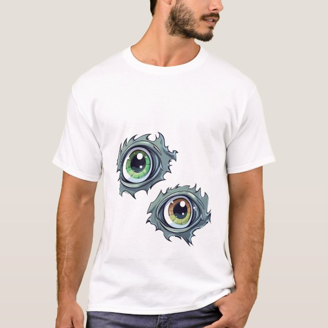 Camiseta T-Shirt com Design de desenho de olhos estriados (Frente)