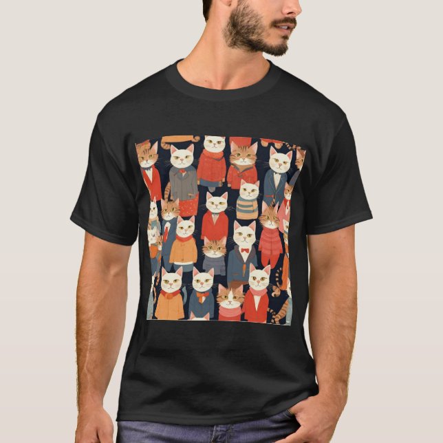 Camiseta T-Shirt com design de gatos (Frente)