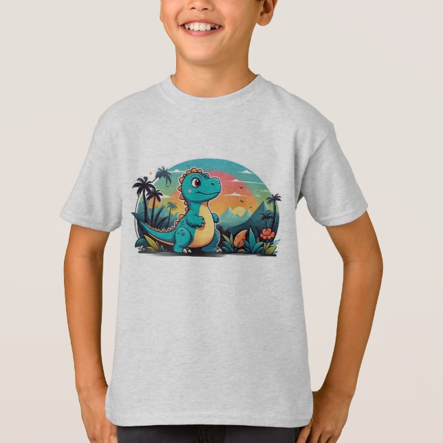 Camiseta T-shirt com dinossauro bonito (Frente)