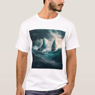 Camiseta T-Shirt com dois barcos à vela na tempestade