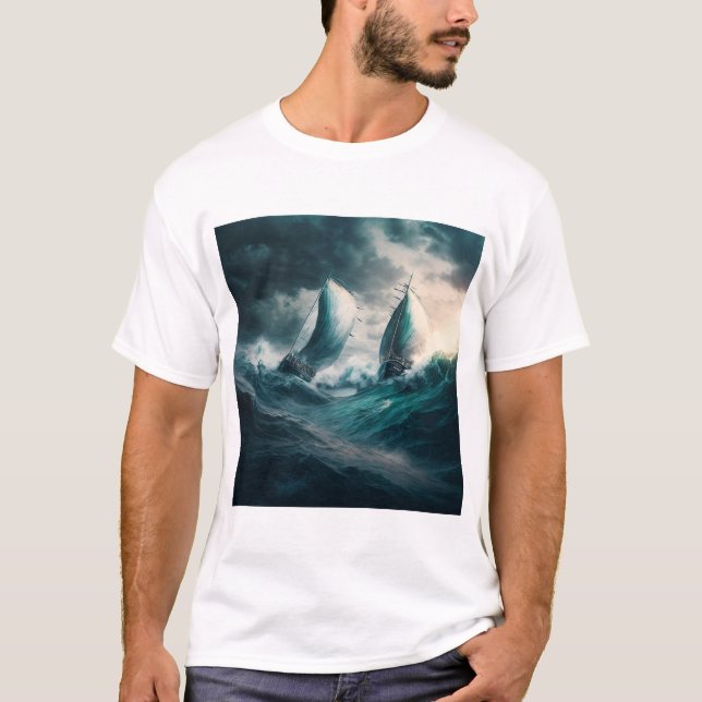 Camiseta T-Shirt com dois barcos à vela na tempestade (Frente)