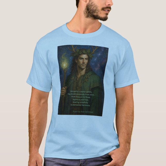 Camiseta T-Shirt com Druid e Poem por Xoe Celticwell (Frente)