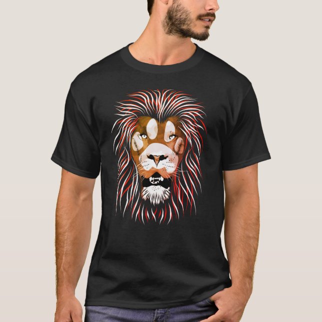 Camiseta T-Shirt com Face de Leão Tribal (Frente)