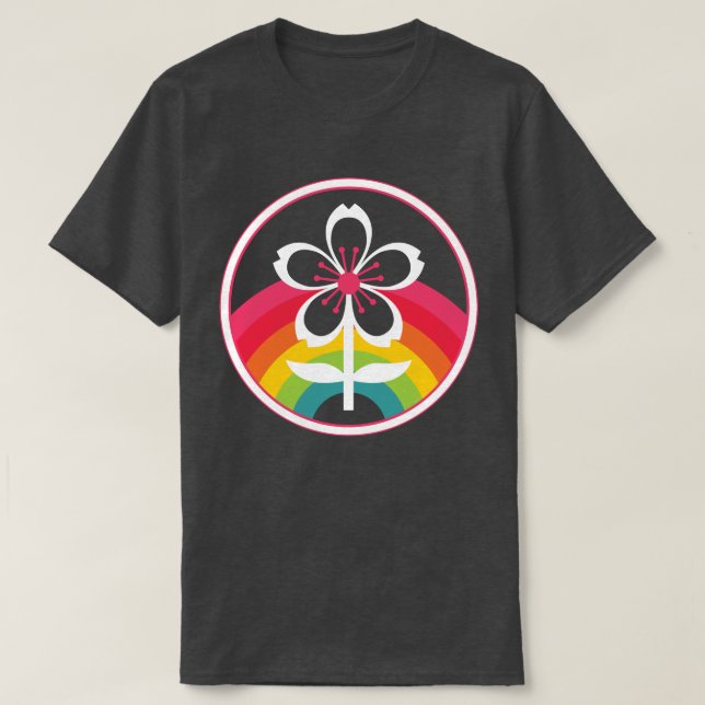 Camiseta T-Shirt com flor de cereja arco-íris (Frente do Design)