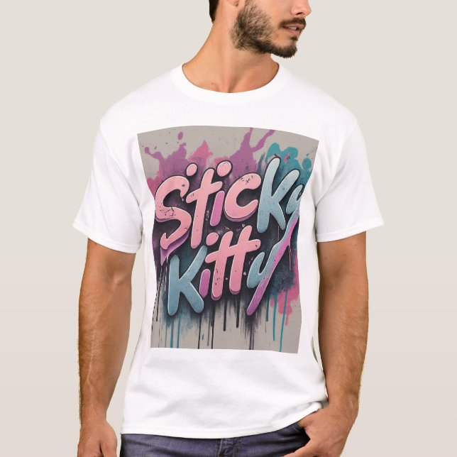 Camiseta T-Shirt com Grafite de Gatinho aderente (Frente)