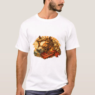 Camiseta T‑Shirt com Lenço de Cavalo Western Retro