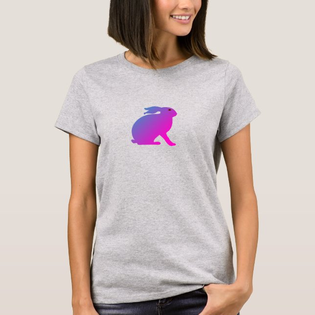 Camiseta T-Shirt com Letra de Coelho Rosa e Roxo (Frente)