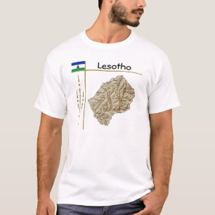 Camiseta T-Shirt com Mapa de Lesoto + Bandeira + Título