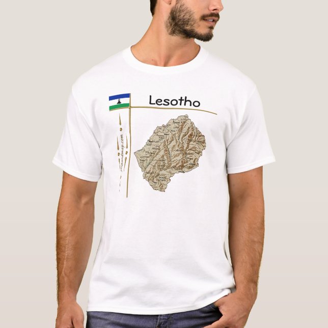 Camiseta T-Shirt com Mapa de Lesoto + Bandeira + Título (Frente)