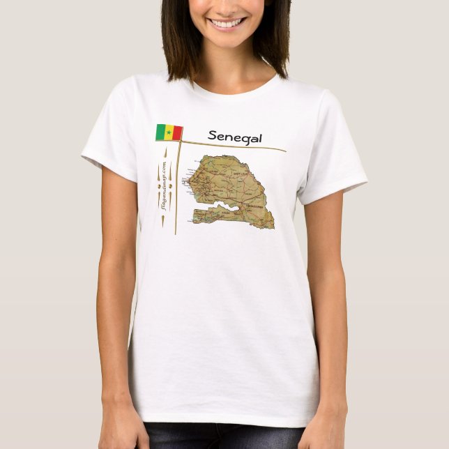 Camiseta T-Shirt com Mapa do Senegal + Bandeira + Título (Frente)