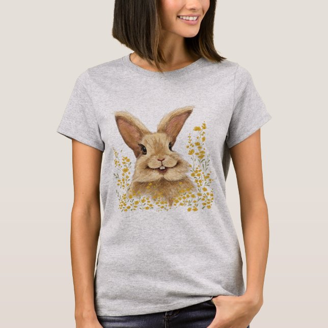 Camiseta T-shirt com o coelhinho impressão Feliz em tom de  (Frente)