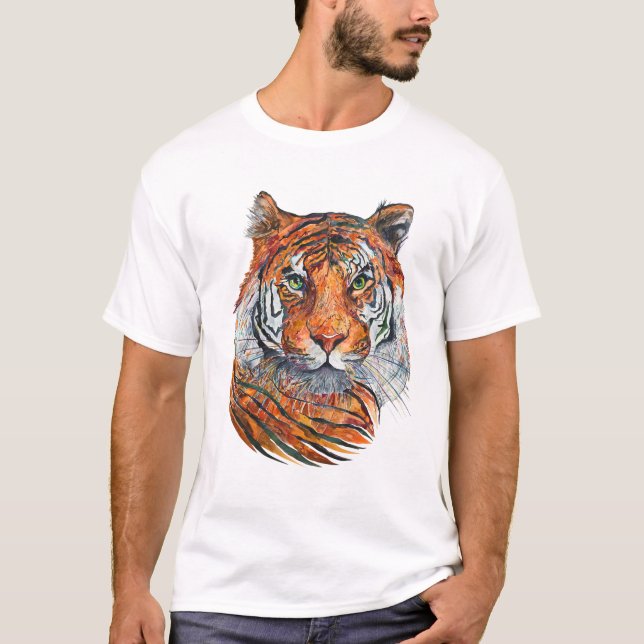 Camiseta T-shirt com o tigre do impressão para homens (Frente)
