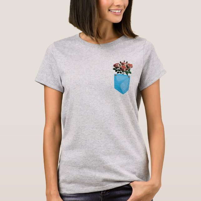 Camiseta T-shirt com rosa do bolso (Frente)