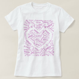 Camiseta T-Shirt com Texto de Amor Multilíngue Coração de P