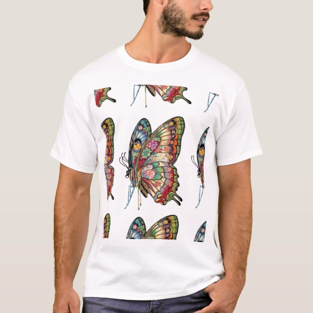 Camiseta T-shirt com uma design de borboleta e elegância em (Frente)