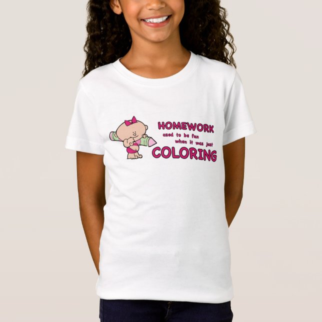 Camiseta T-shirt cómico da menina dos trabalhos de casa do (Frente)