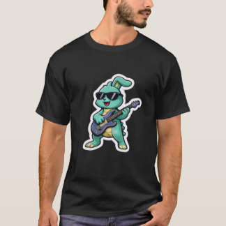 Camiseta T-shirt – Cool Guitar Bunny Cartoon 