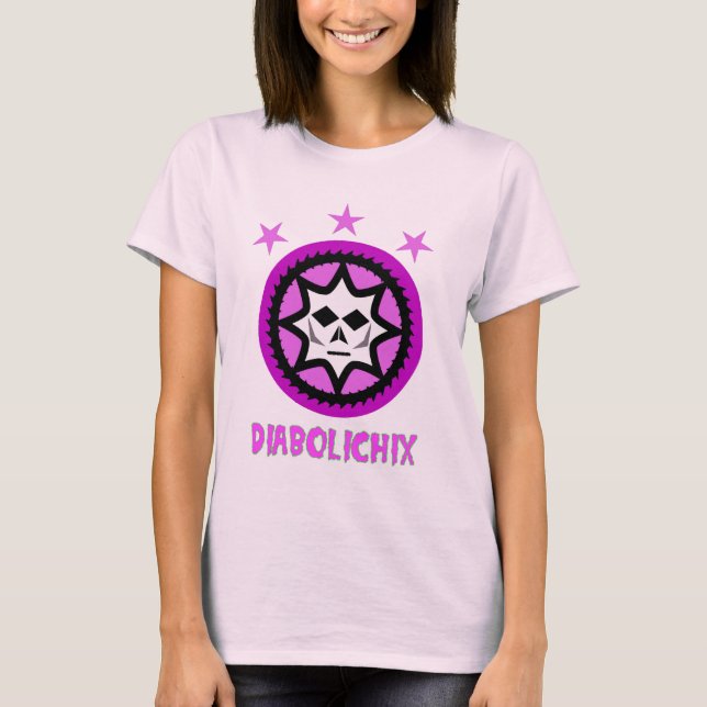 Camiseta T-shirt cor-de-rosa da boneca de Diabolichix (Frente)