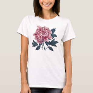 Camiseta T-shirt cor-de-rosa da peônia do vintage