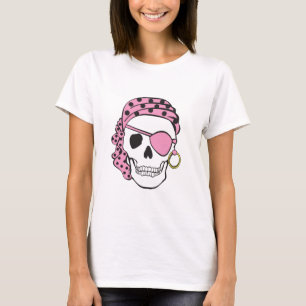 Camiseta T-shirt cor-de-rosa do crânio do pirata