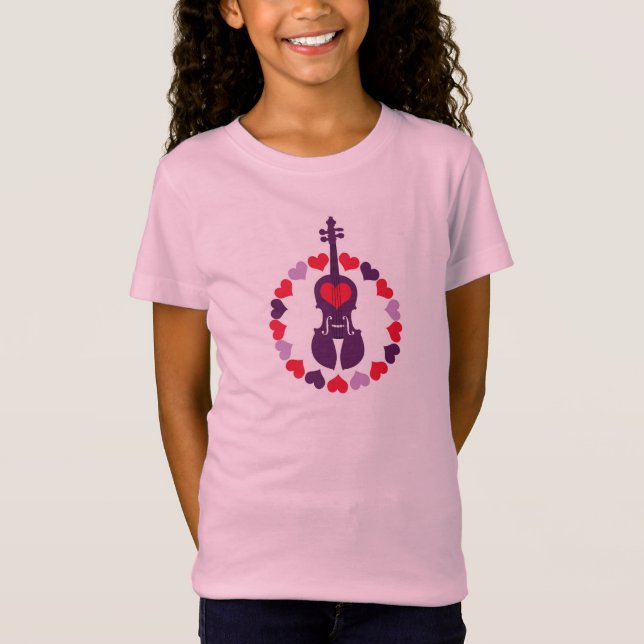 Camiseta T-shirt cor-de-rosa do violino dos miúdos com (Frente)