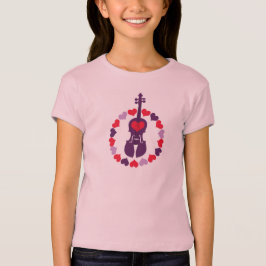 Camiseta T-shirt cor-de-rosa do violino dos miúdos com