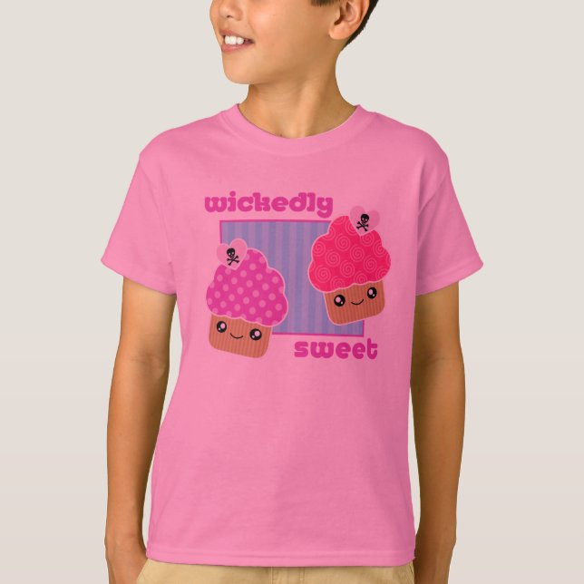 Camiseta T-shirt cor-de-rosa dos cupcakes mà doces de (Frente)