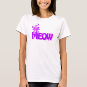 Camiseta T-shirt cor-de-rosa roxo gráfico do gato do Meow