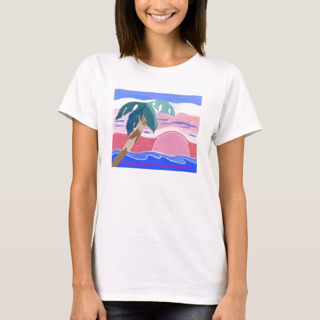 Camiseta T-shirt cor-de-rosa tropical do nascer do sol (Frente)
